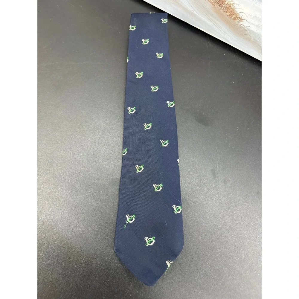 Creighton Mens Navy Blue French Horn Musical Instrument Silk Blend Necktie Tie